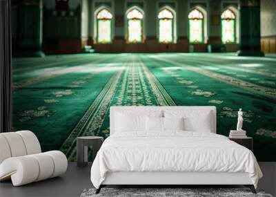 background of the mosque carpet is green   Wall mural