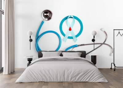 Blue ribbon with stethoscope on a white background. Wall mural