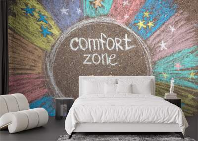 comfort zone concept. feet standing inside comfort zone circle. Wall mural