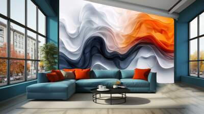 a digital artwork of a orange and blue flowing, colorful ribbon-like form. Wall mural