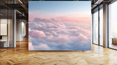 Beautiful aerial view above pink clouds at sunset in barbie world. 3d rendering illustration Wall mural