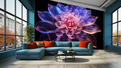 Colourful neon sunflower on black background. Fantasy fractal design. Digital art. 3D rendering. Wall mural