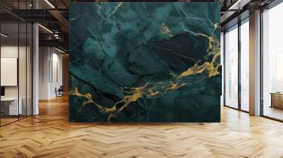 Marble luxury abstract background pattern with gold, black and green colors. Wall mural