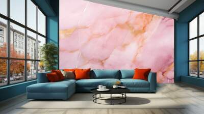 Pink marble texture background pattern, Pink and gold colours. Liquid marble pattern. Wall mural