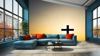 Cross christian god religion on sunset background, jesus church worship pray catholic grace christ, symbols christ love holy spiritual hope peach victory spirit meditation catholicism crucifix trush. Wall mural