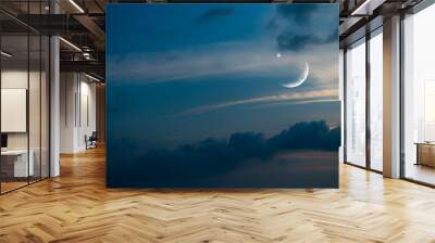 Eid Al Adha,Eid Al Fifr Adha Mubrak Arabic Background Concept,Crescent Moon with Star on Dark Night Sky Dusk Nature Landscape,Symbols Moonlight Muslim Islamic New Year Muharram Religion. Wall mural