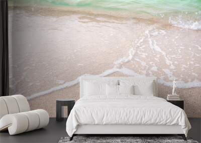 Sea soft wave on sandy beach at coast. beautiful blue ocean outdoor nature landscape  background. tourist summer travel holidays concept. Wall mural