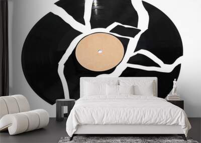 Broken vinyl record against a white background Wall mural