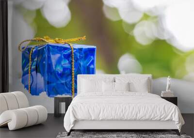 Blue gift box. Wall mural