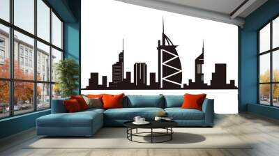 Dubai skyline and landmarks silhouette vector Wall mural