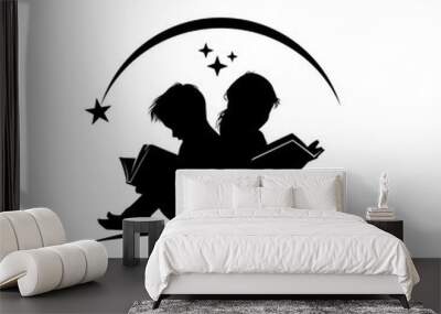 Read and learning Book with Star Silhouette  Illustration Logo Vector Wall mural