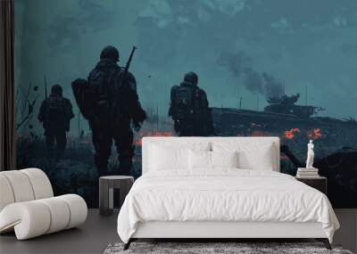 2d pixel art of military after finish battle Wall mural