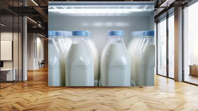 bottles of milk isolated in refrigerator Wall mural