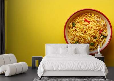 bowl of noodle on yellow background Wall mural