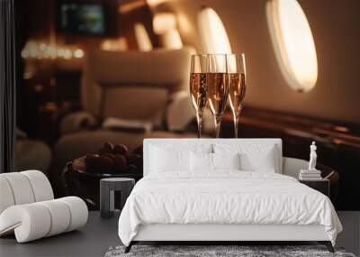 champagne and food on private jet Wall mural