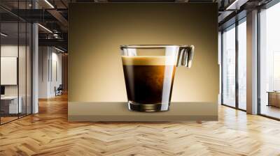 Black coffee in glass cup on brown background Wall mural