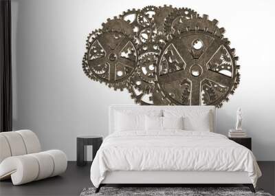 Human brain with metallic gears on white background Wall mural