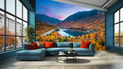 Beautiful fall colors in Franconia Notch State Park | White Mountain National Forest, New Hampshire, USA Wall mural