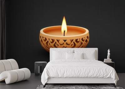 Decorative diya holders, intricate designs, 3D illustration Wall mural