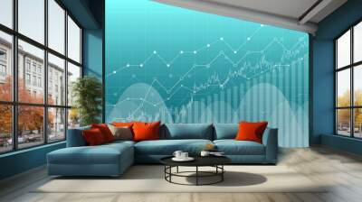 Financial data graph chart, vector illustration. Trend lines, columns, market economy information background. Chart analytics economic concept. Wall mural