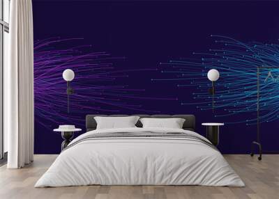 Abstract big data background. Chaotic network nodes, comparing of two databases and analysts charts with lines connected to dots vector concept illustration Wall mural