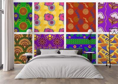 African wax pattern. Seamless ethnic floral ornament, fashion fabric prints vector set Wall mural