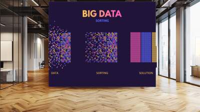 Big data sorting. Machine learning algorithm visualization, digital database analysis and chaotic data pattern recognition science vector concept illustration Wall mural