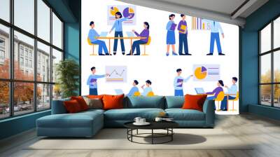 Business meeting or presentation, business coach and office team. Office team business training or conference vector illustration set. Teamwork presentation Wall mural