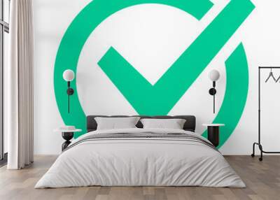 check mark sign. checklist green marking logo, check web pictogram, positive checked confirm and acc Wall mural