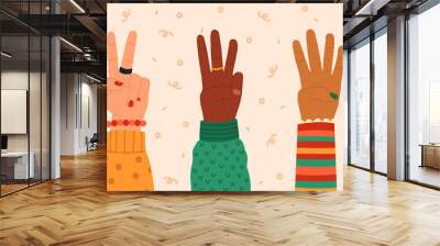 counting hands. hand gestures, modern hand drawn finger count from one to five, numbers shown by han Wall mural