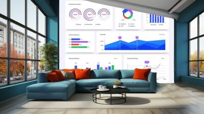 Dashboard graphs. Statistical data charts, financial process bar and infographic diagrams vector set. Annual cash flow, profit dynamics. Business statistics visualisation, stock market graphic Wall mural