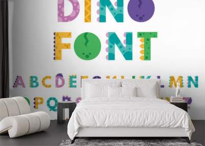 Dino hand drawn alphabet. Cartoon cute ABC letters dinosaurs for kids, comic dino english alphabet isolated vector icons illustration set. Alphabet dino style cartoon for kids, abc study illustration Wall mural