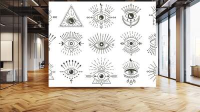 evil doodle eye. hand drawn magic witchcraft eye talisman, magical esoteric eyes, religion sacred ge Wall mural