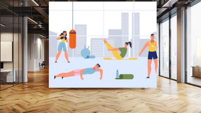 Fitness sport activities in gym, people make yourself strong Wall mural