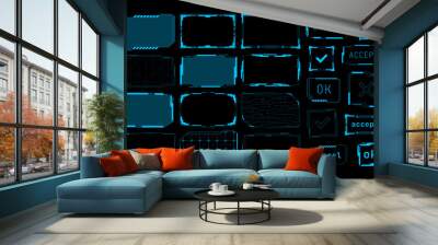 Futuristic frames. Cyberpunk electronic background and futuristic UI buttons. Sci Fi technology interface vector set Wall mural