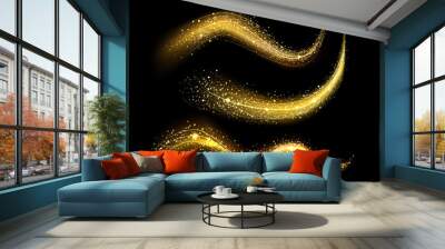 Glitter lighting path. Glowing light sparkles with golden glitter, magic stardust wave and beautiful sparkle light blur trail. Gold dust motion, shimmer or comet tail. Isolated vector illustration set Wall mural