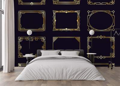 golden art deco frames. modern gold elegant borders, arabic geometric decorative ornament frame, ant Wall mural