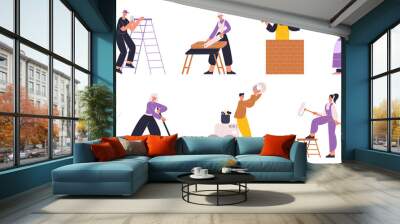 Home repair, house renovation workers, plumber, electrician, painter. Repair service workers and cleaner characters vector illustration set. Professional home repair workers Wall mural