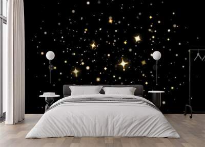 Magic sparkling dust. Particles lighting magical sparkle stars, sparkling gold glitter stardust. Sparkle flare light effect vector illustration isolated set. starry christmas night sky decoration Wall mural