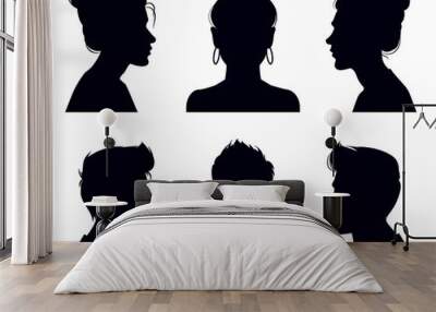 Male and female head silhouettes. People profile and full face portraits, anonymous shadow portraits vector illustration set. Adult people face silhouettes. Man and woman head from different sides Wall mural