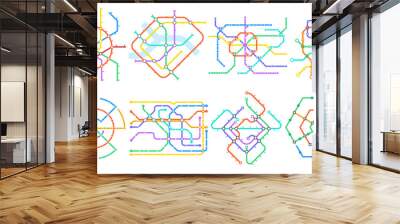 Metro subway maps, public transport, underground tube schemes. Subway transportation schemes, public transport plan vector illustration set. Underground train stations maps Wall mural