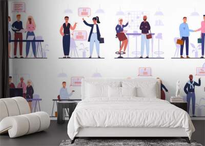 Office workers team. Business meeting, brainstorming and corporate conference, business team characters group isolated vector illustration set. Teamwork meeting and conference, negotiation and deal Wall mural