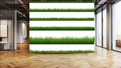 Realistic grass borders. Green garden herb plant, field landscape fresh lawn element, lush meadow gardening foliage vector isolated seamless border set. natural floral vegetation summer, spring frames Wall mural