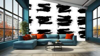 Spray painted banners. Grunge street art sprayed texture, graffiti drip shapes or frames. Paint sprayed silhouette vector illustration symbols set. Spray dirty grunge, paint black splash Wall mural