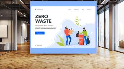 Zero waste landing page, e-waste bin vector. Illustration clean environment and ecology, page recycle old device, box bin to trash Wall mural