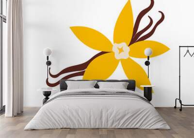 vanilla flower with dried vanilla sticks, cartoon style. trendy modern vector illustration isolated  Wall mural