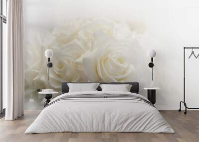 White roses bouquet surrounded by white light. Wall mural