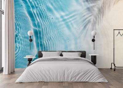 abstract sand beach with palm leaf shadow and blue water wave from above, summer vacation outdoors in tropical paradise nature, background with space  Wall mural