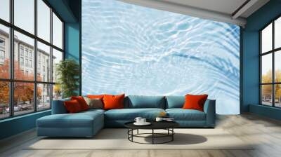 palm leaf shadow on abstract transparent blue water wave from above, empty sunny beach background co Wall mural