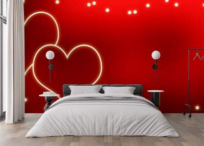 two glowing hearts with frame of lights Wall mural